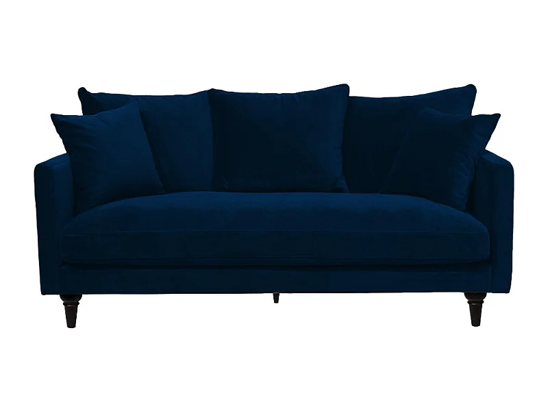 Villabon - Canapé 3 places en velours pieds tournés - Bleu marine