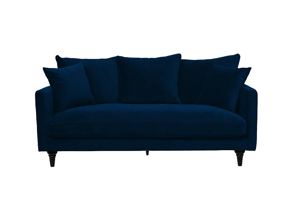 Villabon - Canapé 3 places en velours pieds tournés - Bleu marine
