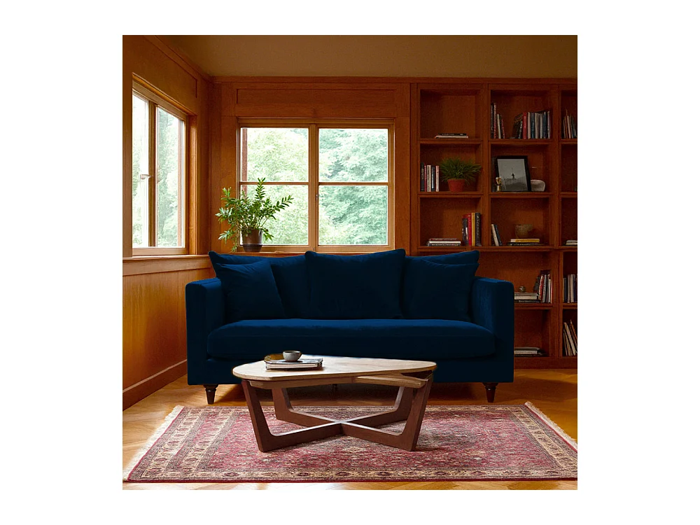 Villabon - Canapé 3 places en velours pieds tournés - Bleu marine