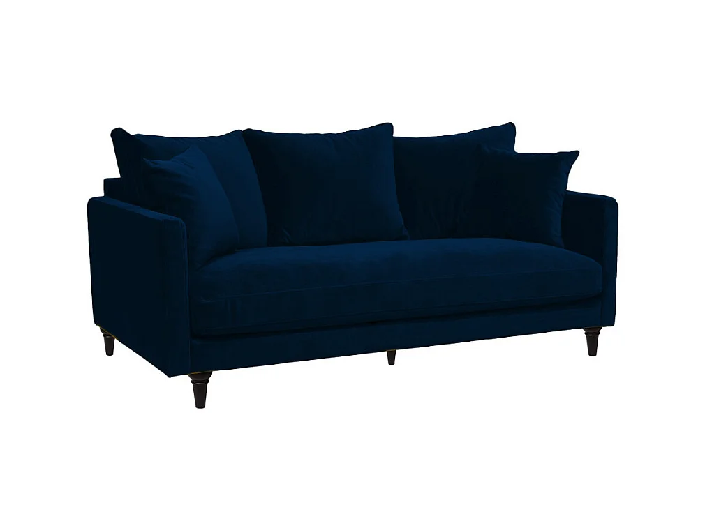 Villabon - Canapé 3 places en velours pieds tournés - Bleu marine