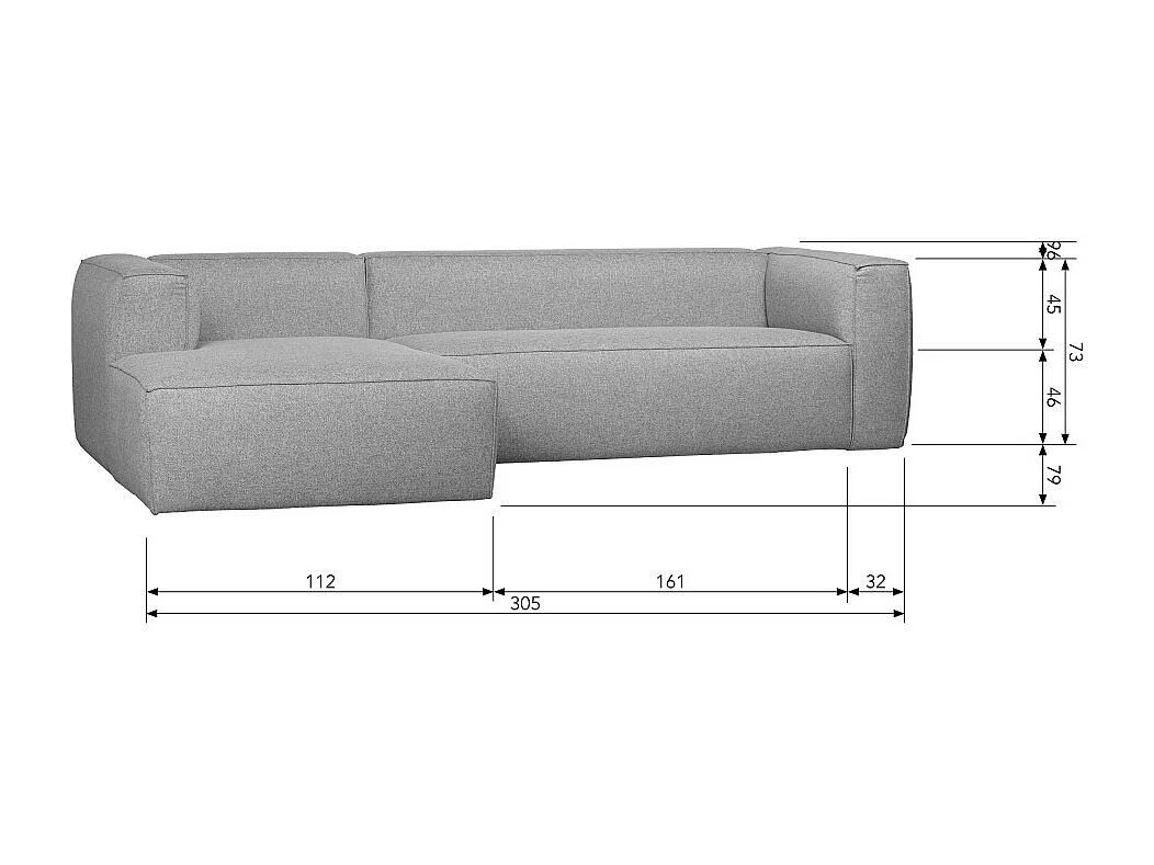 Bean - Canapé d'angle gauche 4 places en tissu style monobloc - Gris