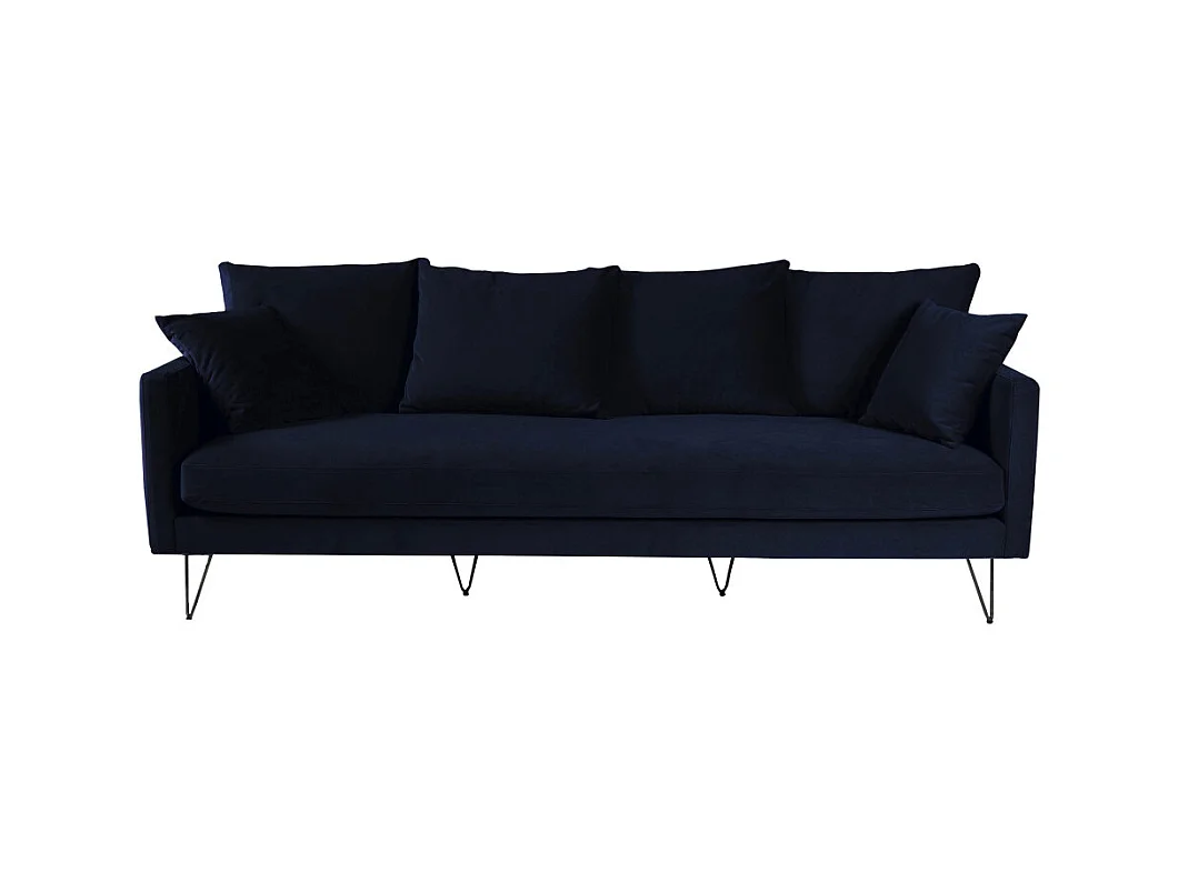 Villabon - Canapé 4 places en velours pieds épingles noirs - Bleu marine