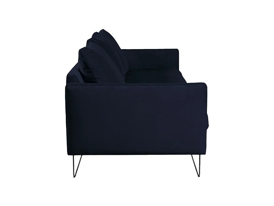 Villabon - Canapé 4 places en velours pieds épingles noirs - Bleu marine