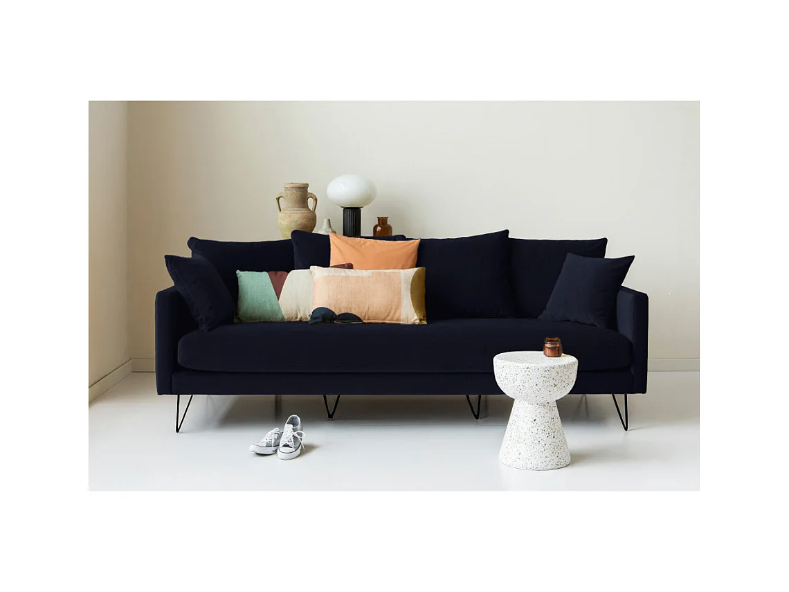 Villabon - Canapé 4 places en velours pieds épingles noirs - Bleu marine