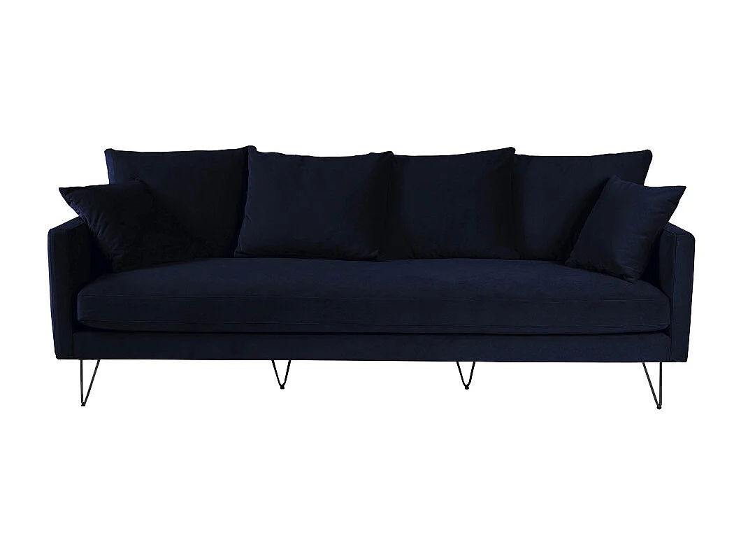 Villabon - Canapé 4 places en velours pieds épingles noirs - Bleu marine