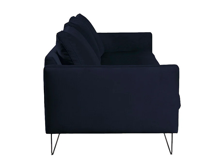 Villabon - Canapé 4 places en velours pieds épingles noirs - Bleu marine