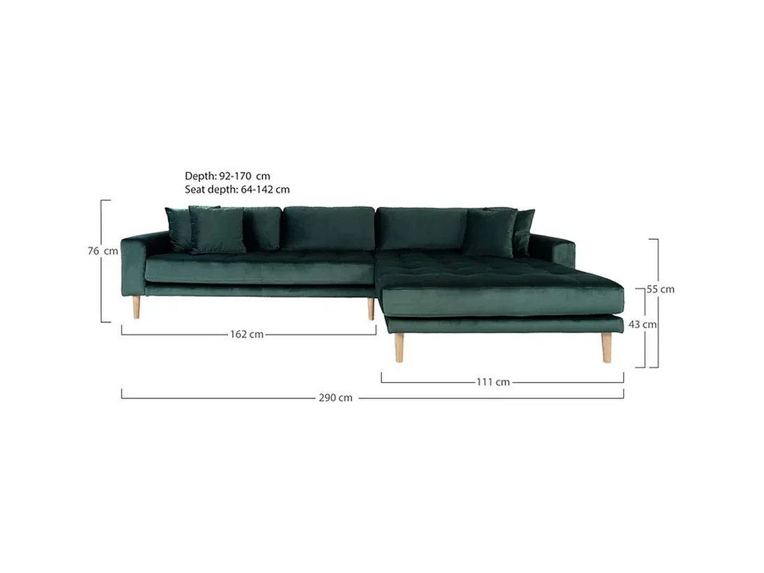 Lido - Canapé d'angle droit en velours L290cm : Couleur - Vert forêt