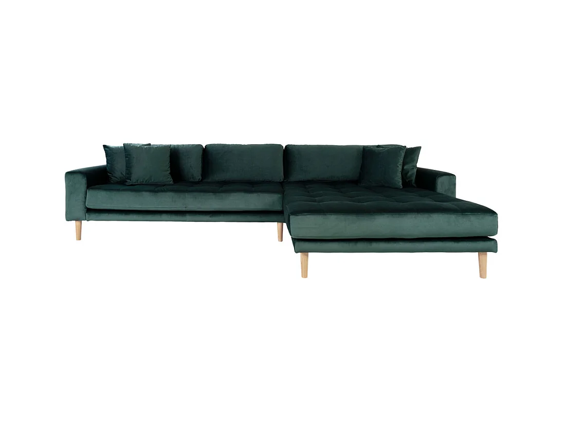 Lido Chaise longue bank rechtsdraaiend velours incl. 4 sierkussens, groen.