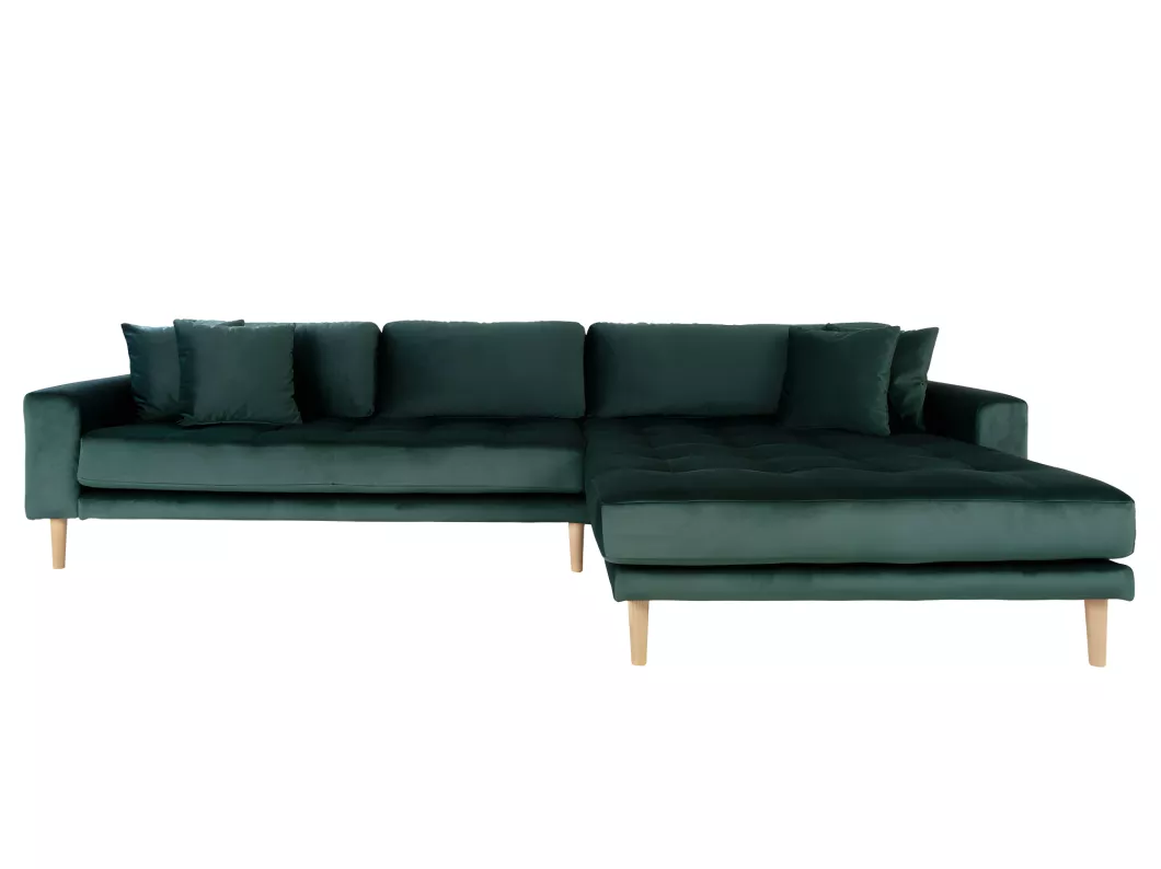 Kauf Unique Lido Chaiselongue Sofa rechtsgewendet velour inkl. 4 dekorative Kissen, grün