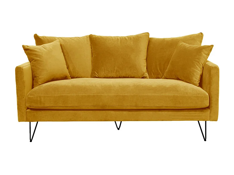 Villabon - Canapé 3 places en velours pieds épingles noirs - Jaune moutarde