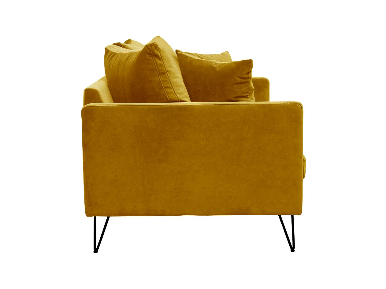 Villabon - Canapé 3 places en velours pieds épingles noirs - Jaune moutarde