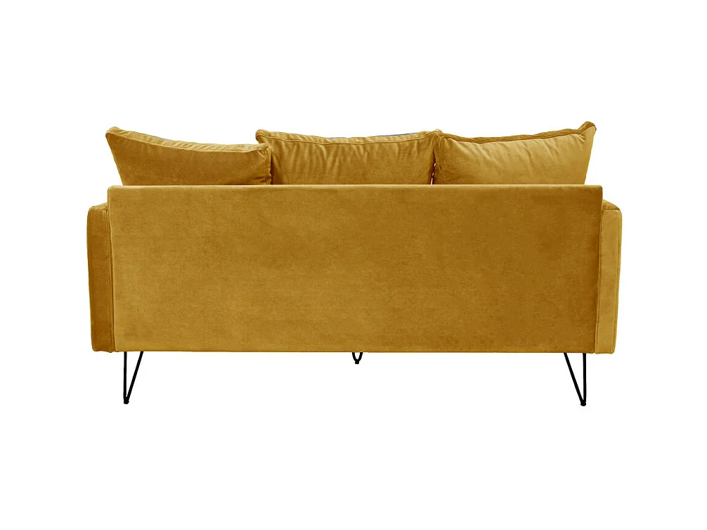 Villabon - Canapé 3 places en velours pieds épingles noirs - Jaune moutarde