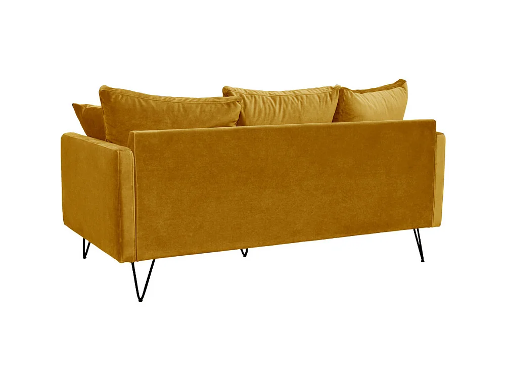 Villabon - Canapé 3 places en velours pieds épingles noirs - Jaune moutarde