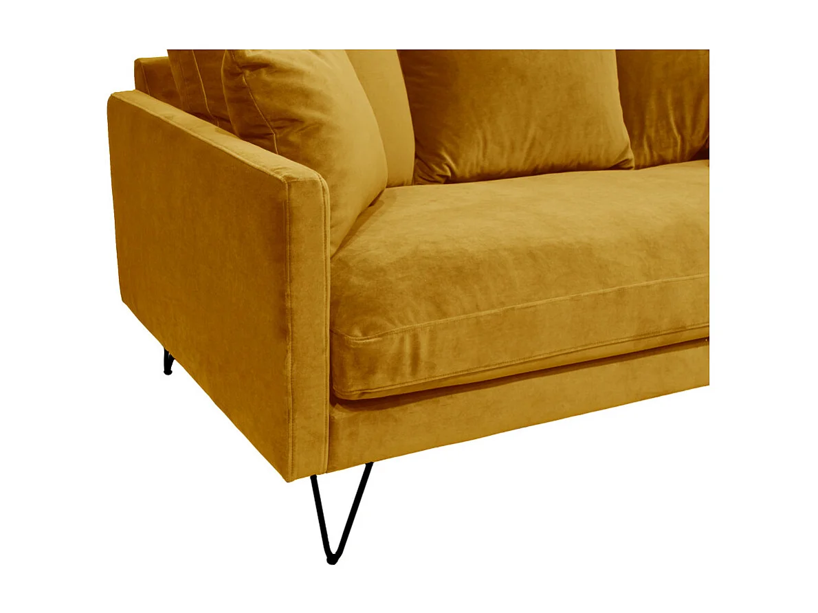 Villabon - Canapé 3 places en velours pieds épingles noirs - Jaune moutarde