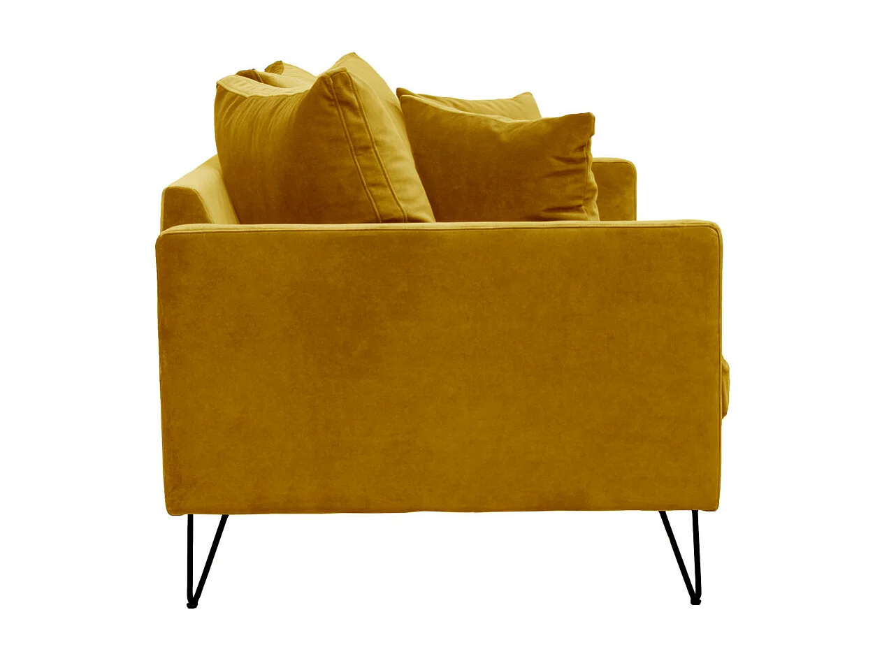 Villabon - Canapé 3 places en velours pieds épingles noirs - Jaune moutarde