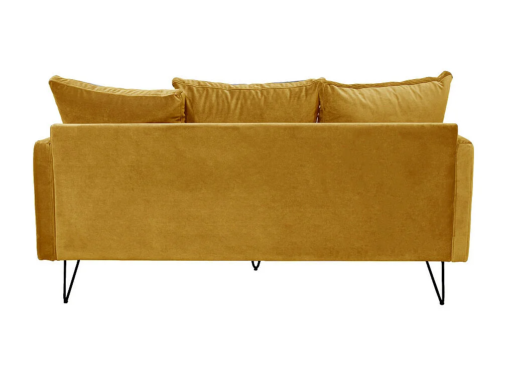 Villabon - Canapé 3 places en velours pieds épingles noirs - Jaune moutarde