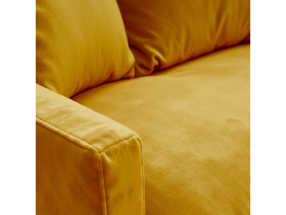 Villabon - Canapé 3 places en velours pieds épingles noirs - Jaune moutarde