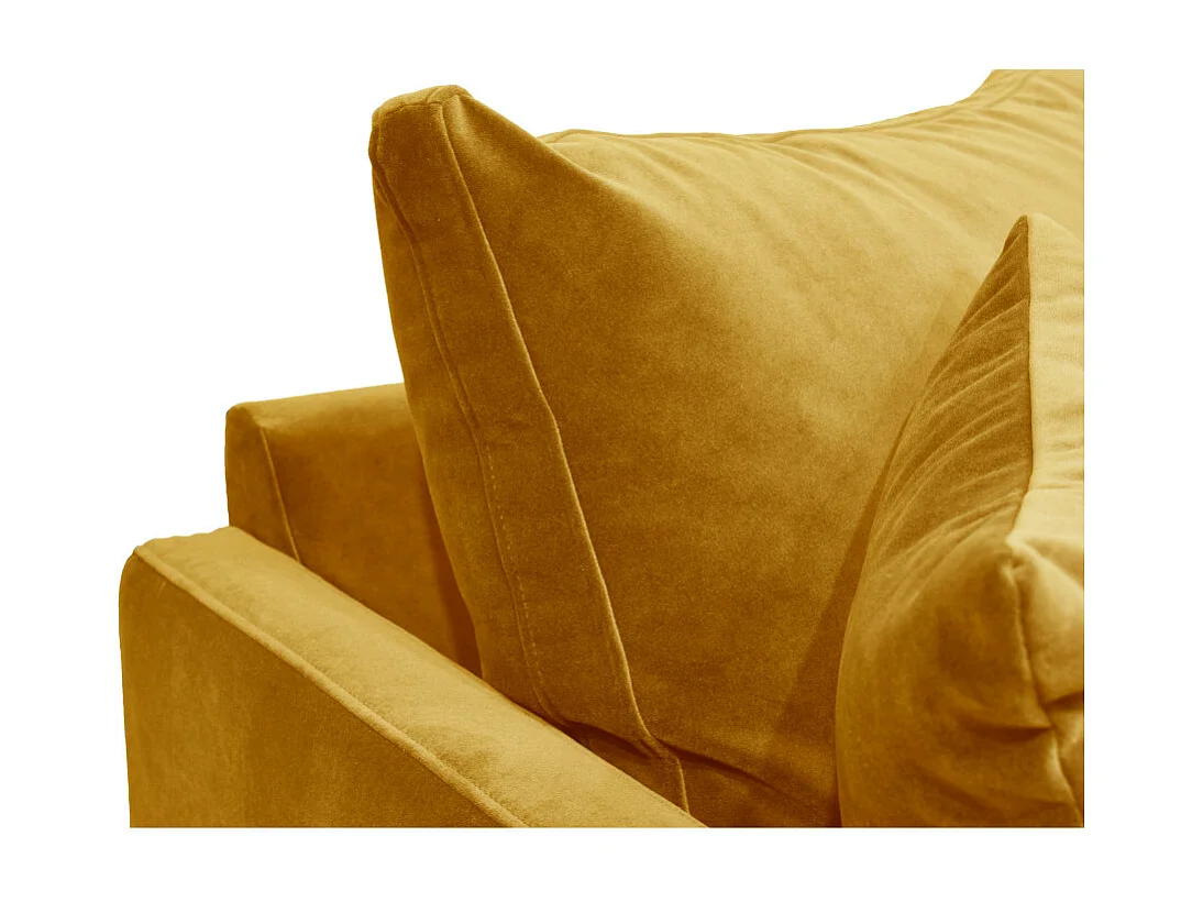 Villabon - Canapé 3 places en velours pieds épingles noirs - Jaune moutarde