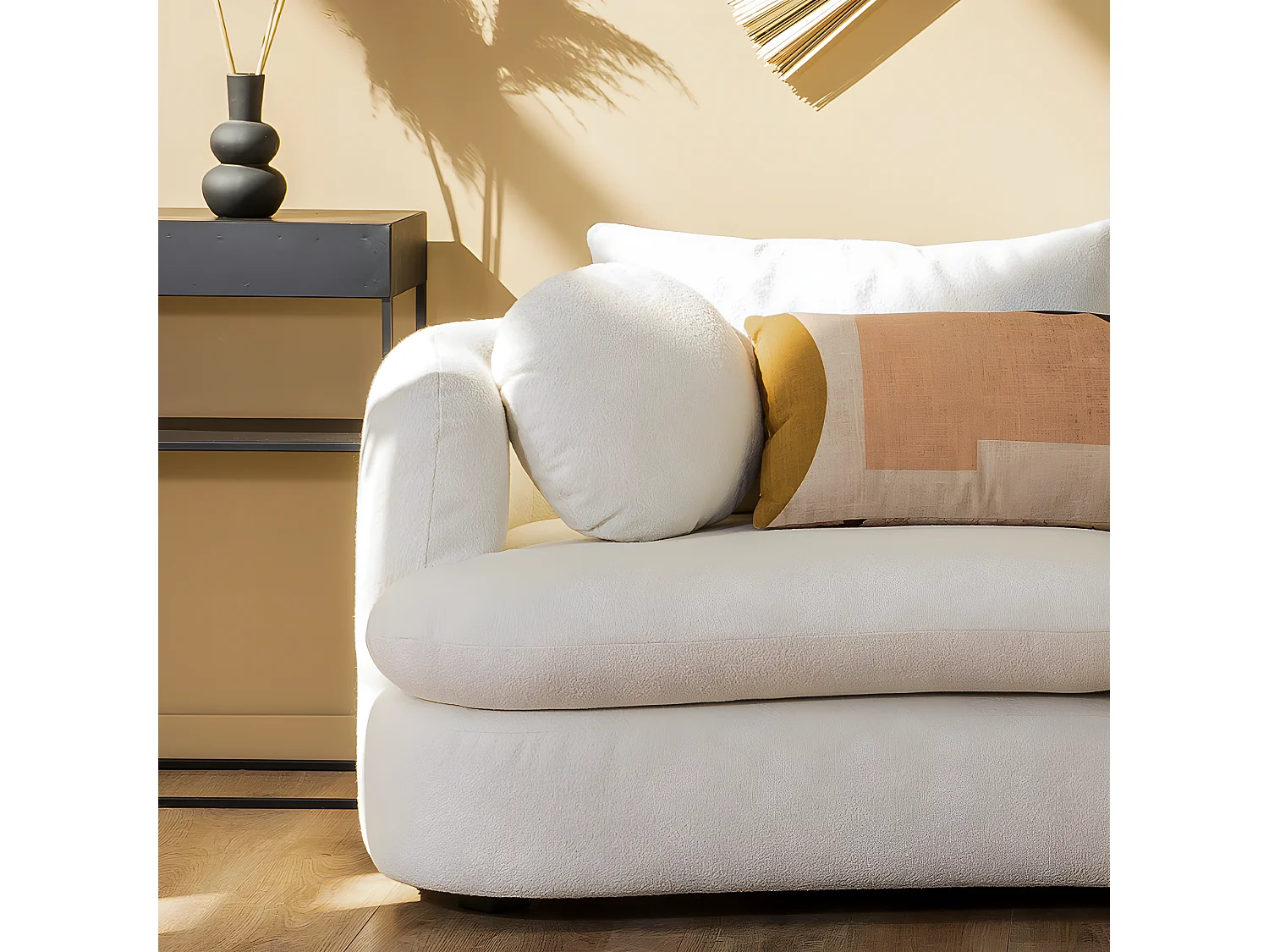 Lindos - Canapé 3 places en tissu bouclette : Couleur - Ecru