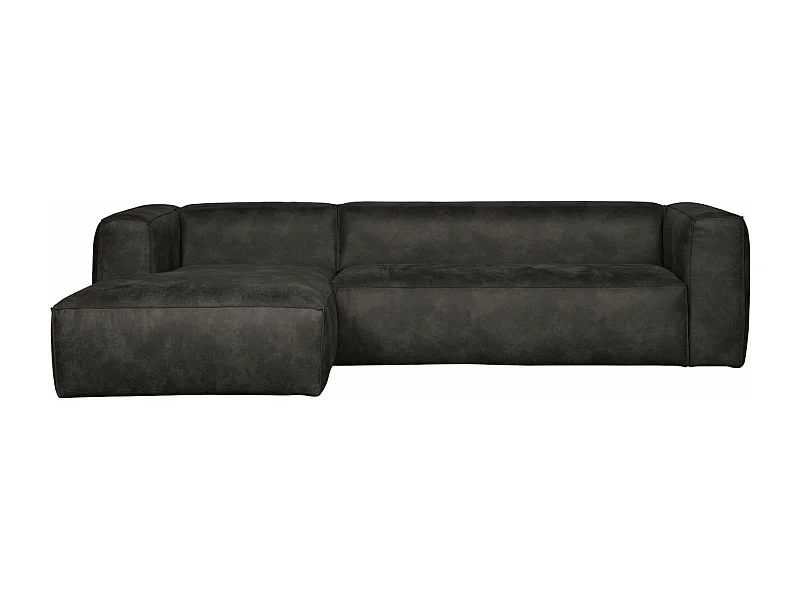 BEAN - Canapé d'angle gauche 5 places en cuir recyclé noir