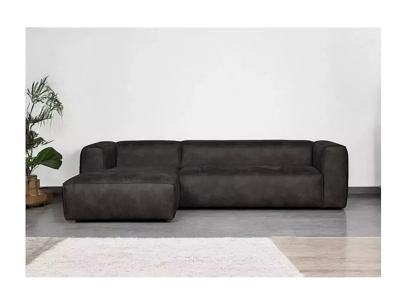 BEAN - Canapé d'angle gauche 5 places en cuir recyclé noir