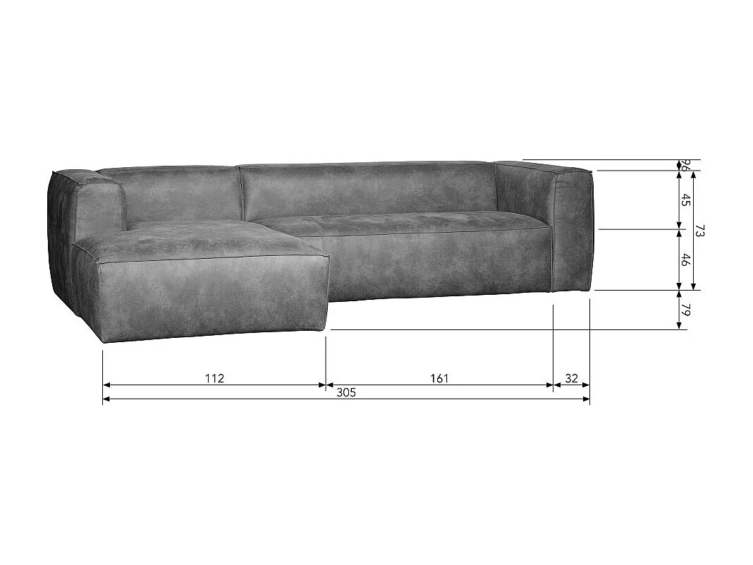 Bean - Canapé d'angle gauche 4 places en similicuir - Noir