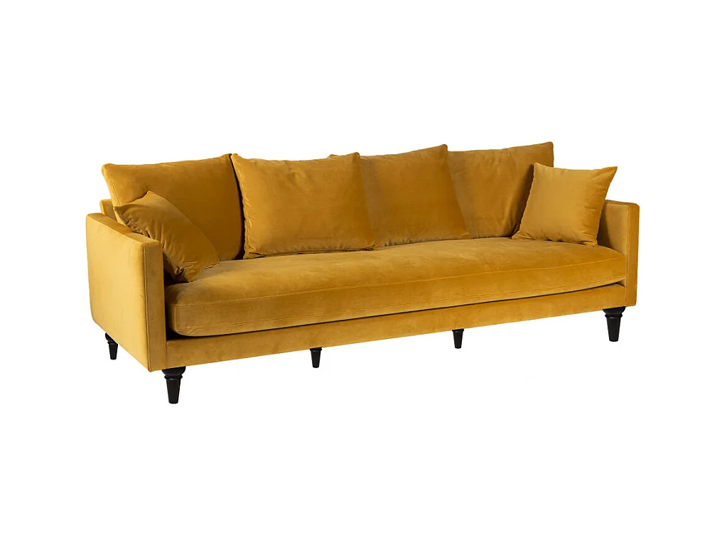 Villabon - Canapé 4 places en velours pieds tournés - Jaune moutarde