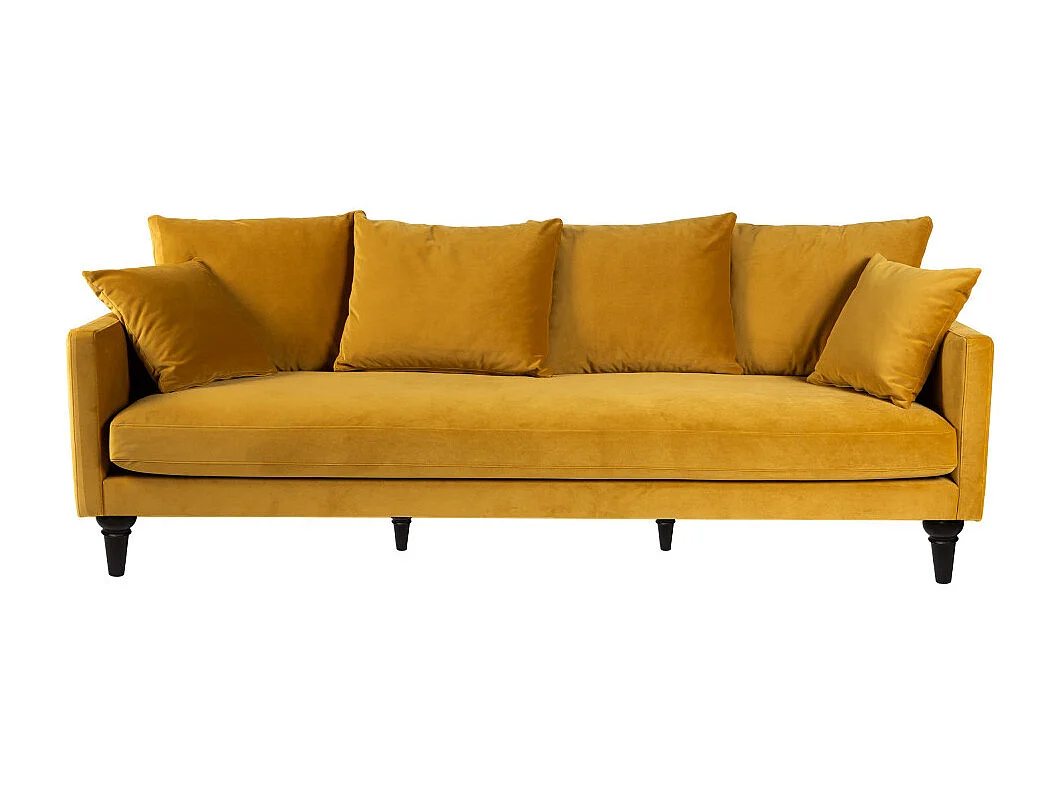 Villabon - Canapé 4 places en velours pieds tournés - Jaune moutarde