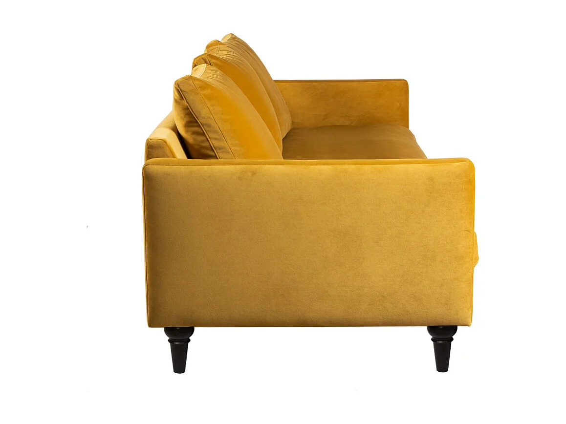Villabon - Canapé 4 places en velours pieds tournés - Jaune moutarde