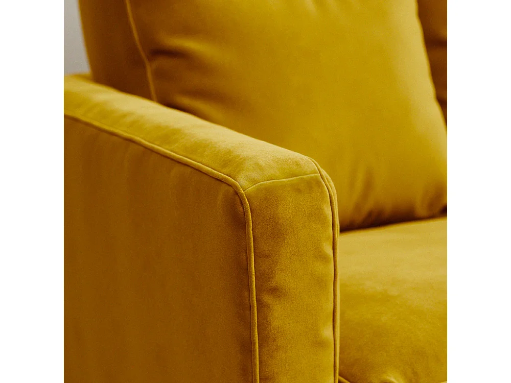 Villabon - Canapé 4 places en velours pieds tournés - Jaune moutarde