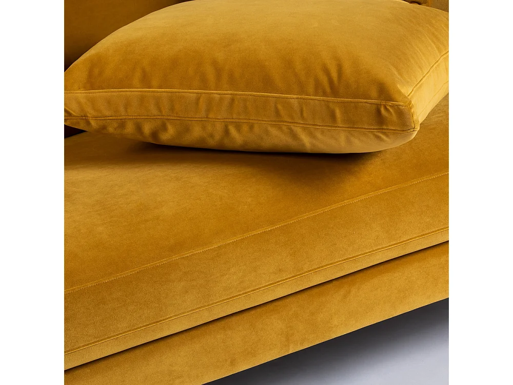 Villabon - Canapé 4 places en velours pieds tournés - Jaune moutarde