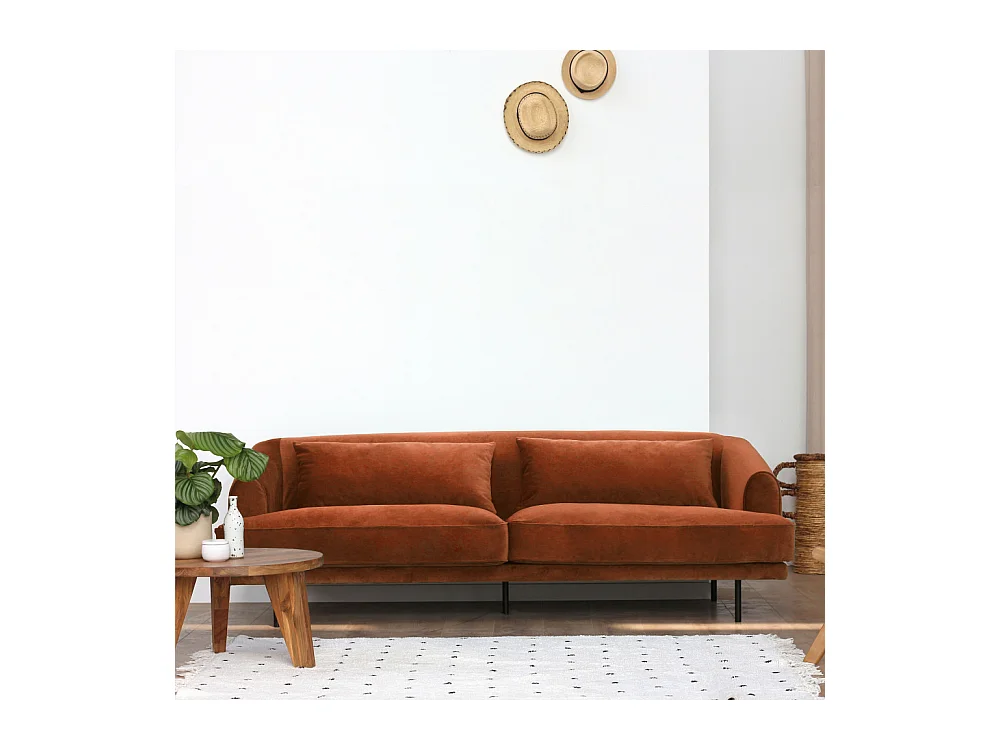Winsen - Canapé 4 places en velours pieds droits en métal - Rouille