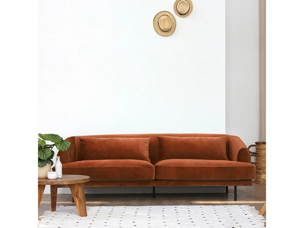 Winsen - Canapé 4 places en velours pieds droits en métal - Rouille