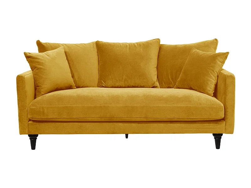 Villabon - Canapé 3 places en velours pieds tournés - Jaune moutarde