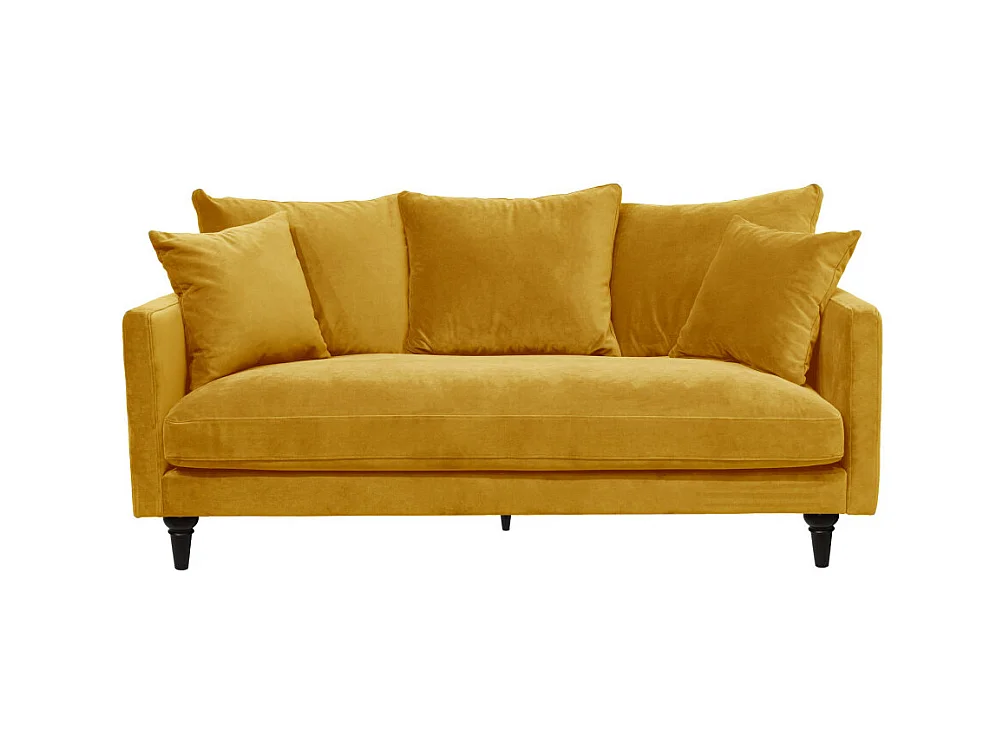 Villabon - Canapé 3 places en velours pieds tournés - Jaune moutarde