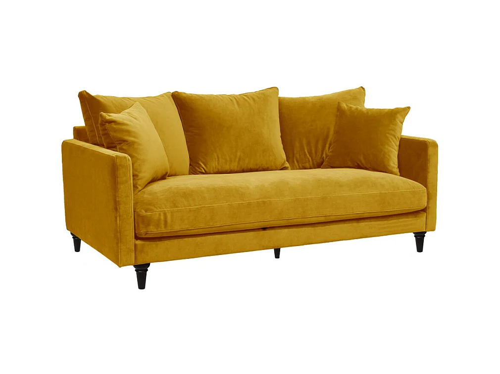 Villabon - Canapé 3 places en velours pieds tournés - Jaune moutarde