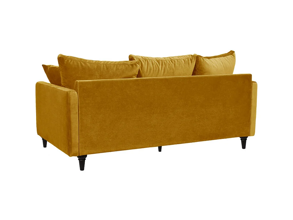 Villabon - Canapé 3 places en velours pieds tournés - Jaune moutarde