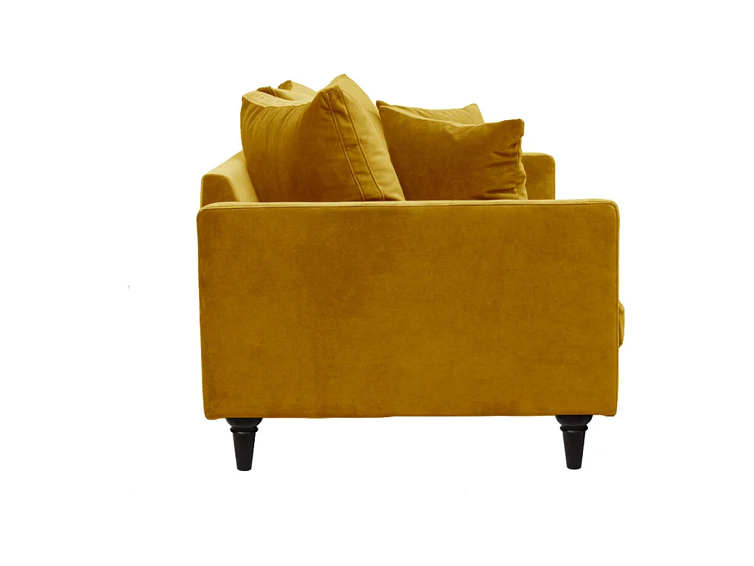 Villabon - Canapé 3 places en velours pieds tournés - Jaune moutarde