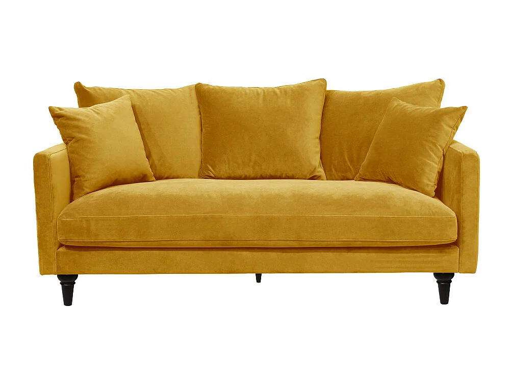 Villabon - Canapé 3 places en velours pieds tournés - Jaune moutarde