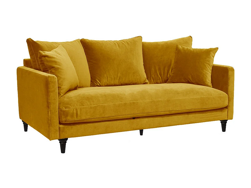 Villabon - Canapé 3 places en velours pieds tournés - Jaune moutarde