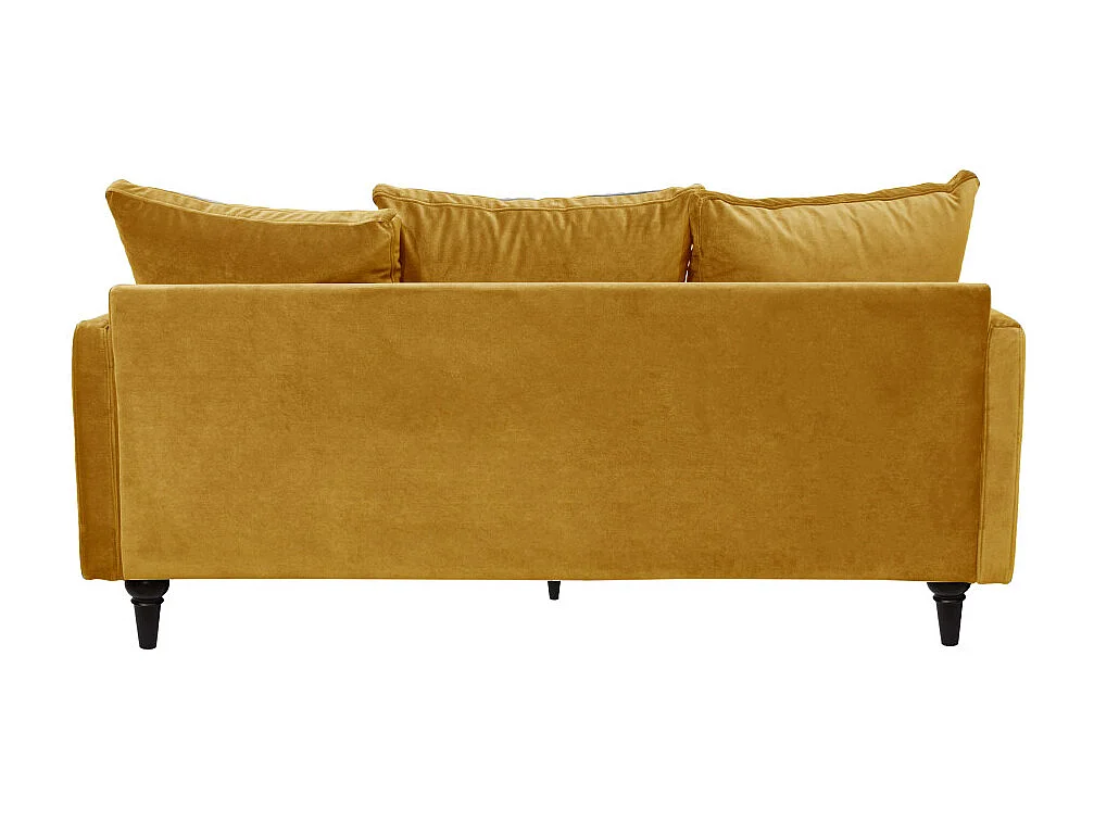Villabon - Canapé 3 places en velours pieds tournés - Jaune moutarde