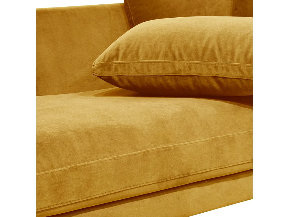 Villabon - Canapé 3 places en velours pieds tournés - Jaune moutarde