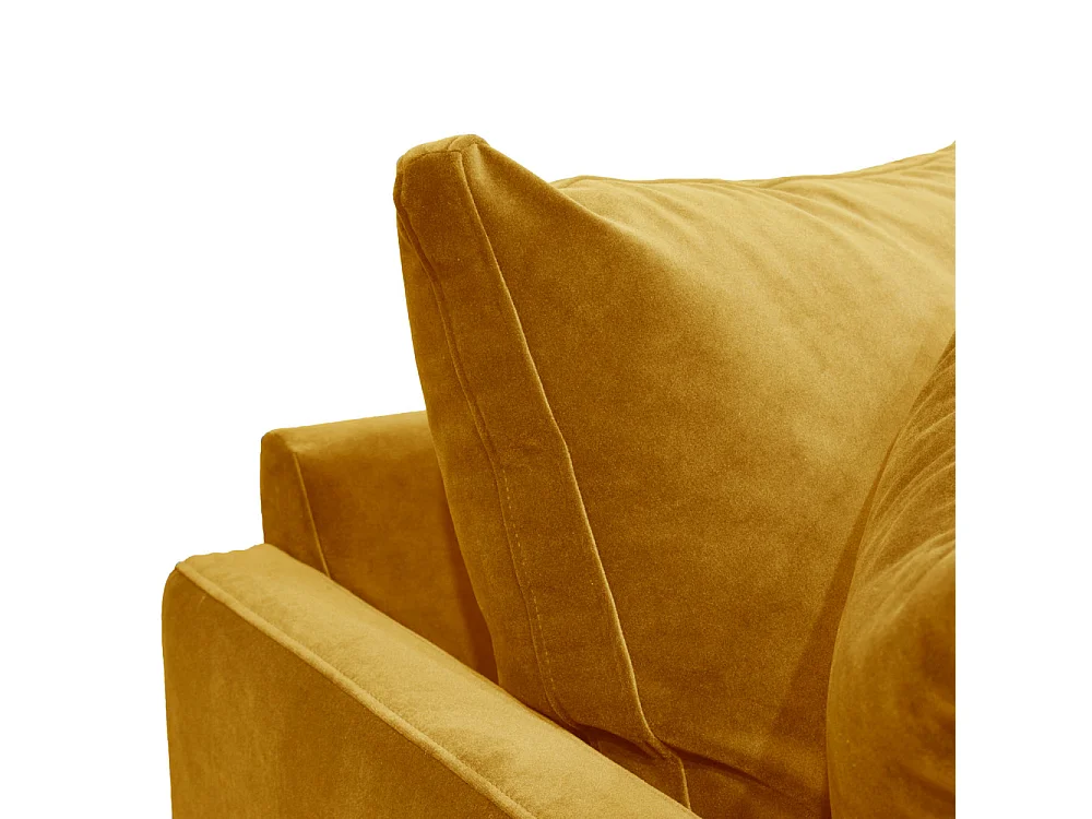 Villabon - Canapé 3 places en velours pieds tournés - Jaune moutarde
