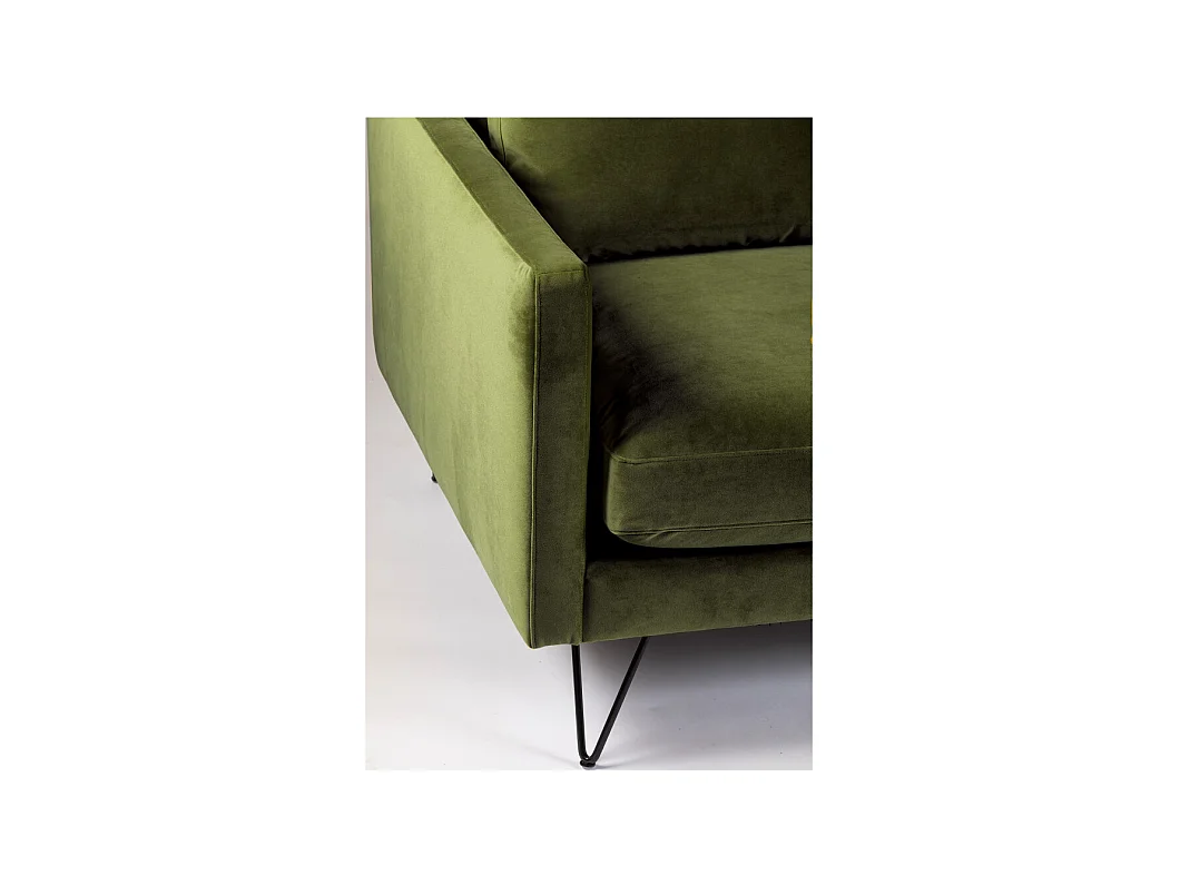 Villabon - Canapé 4 places en velours pieds épingles noirs - Vert olive
