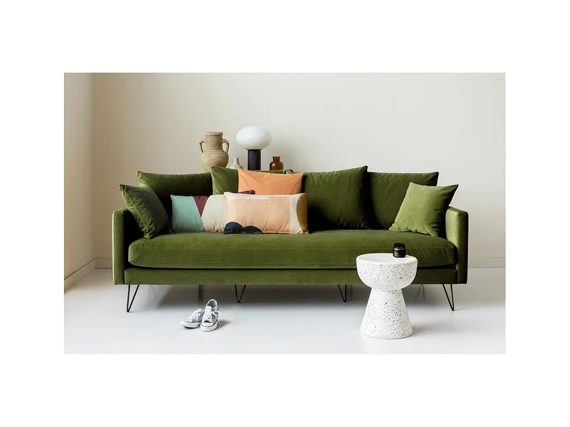 Villabon - Canapé 4 places en velours pieds épingles noirs - Vert olive