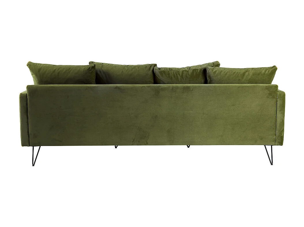 Villabon - Canapé 4 places en velours pieds épingles noirs - Vert olive