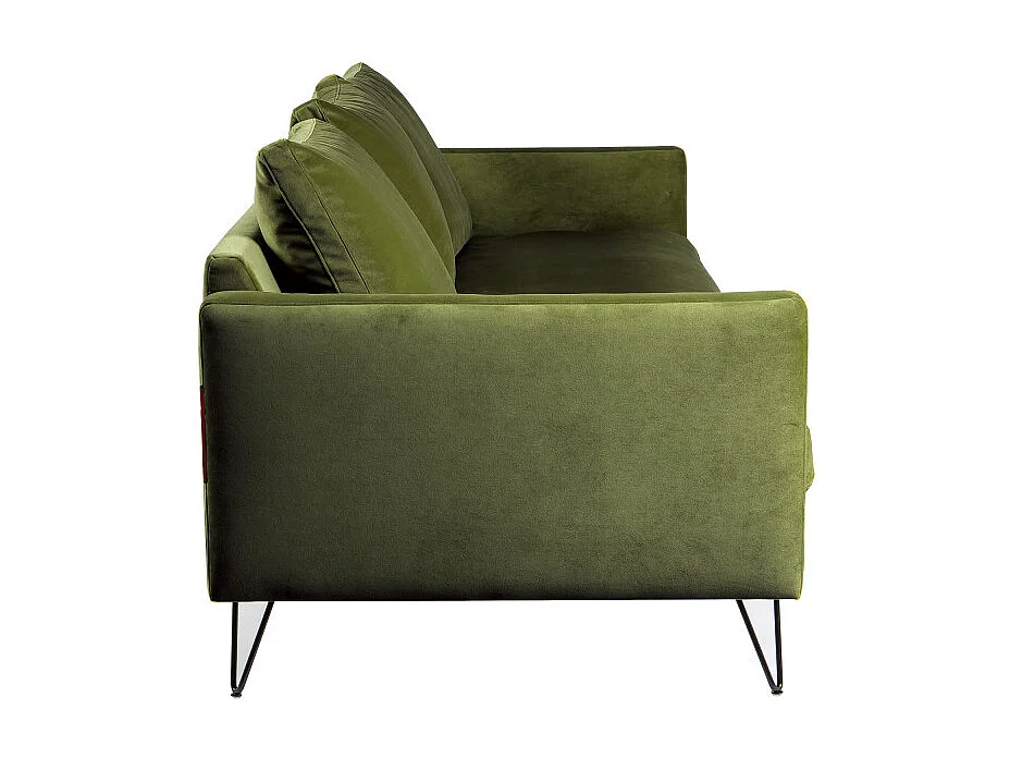 Villabon - Canapé 4 places en velours pieds épingles noirs - Vert olive