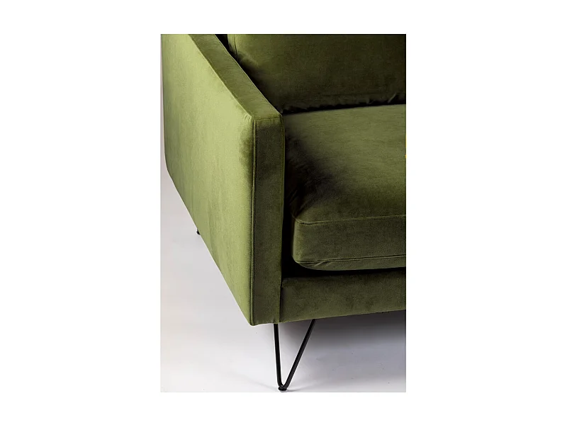 Villabon - Canapé 4 places en velours pieds épingles noirs - Vert olive