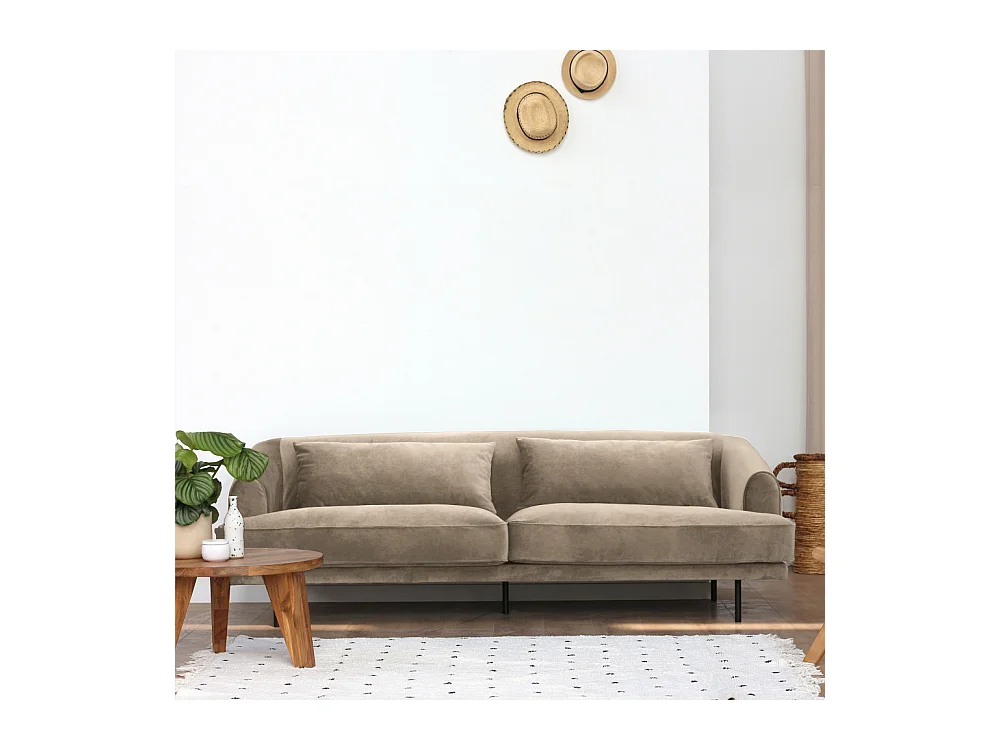 Winsen - Canapé 4 places en velours pieds droits en métal - Beige