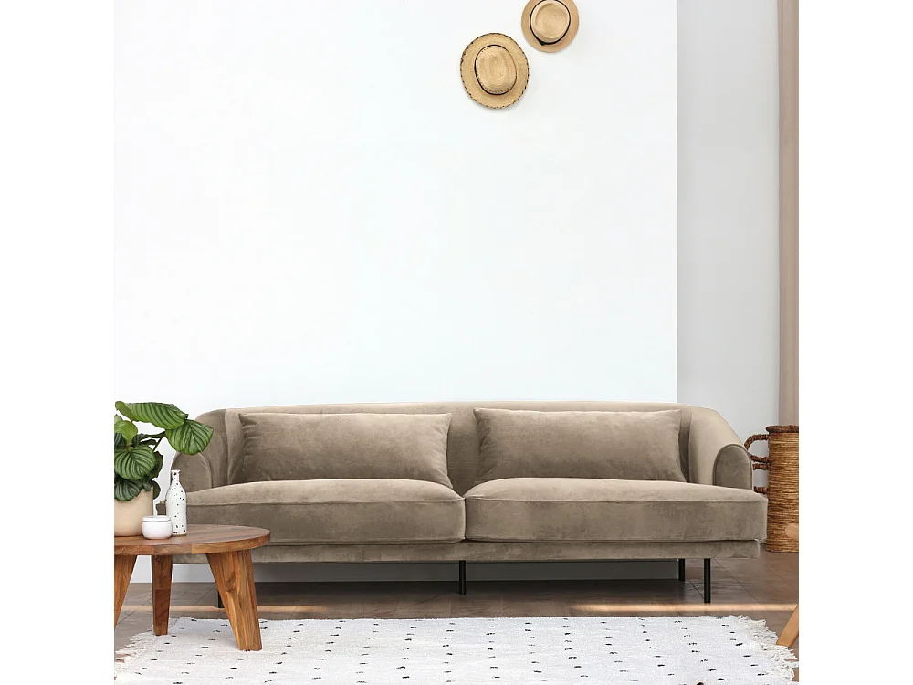 Winsen - Canapé 4 places en velours pieds droits en métal - Beige